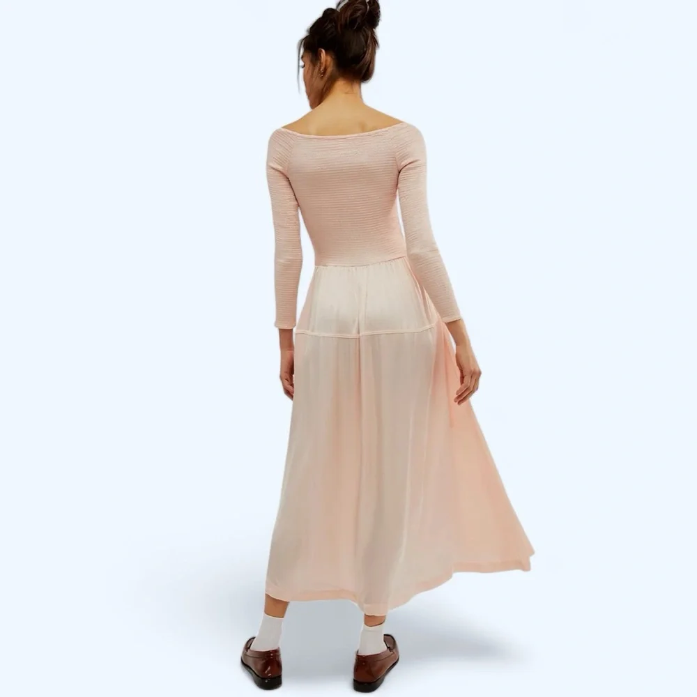 Free People Soft Pink Summer Satin Lucky Love Midi Dress Size X-Small